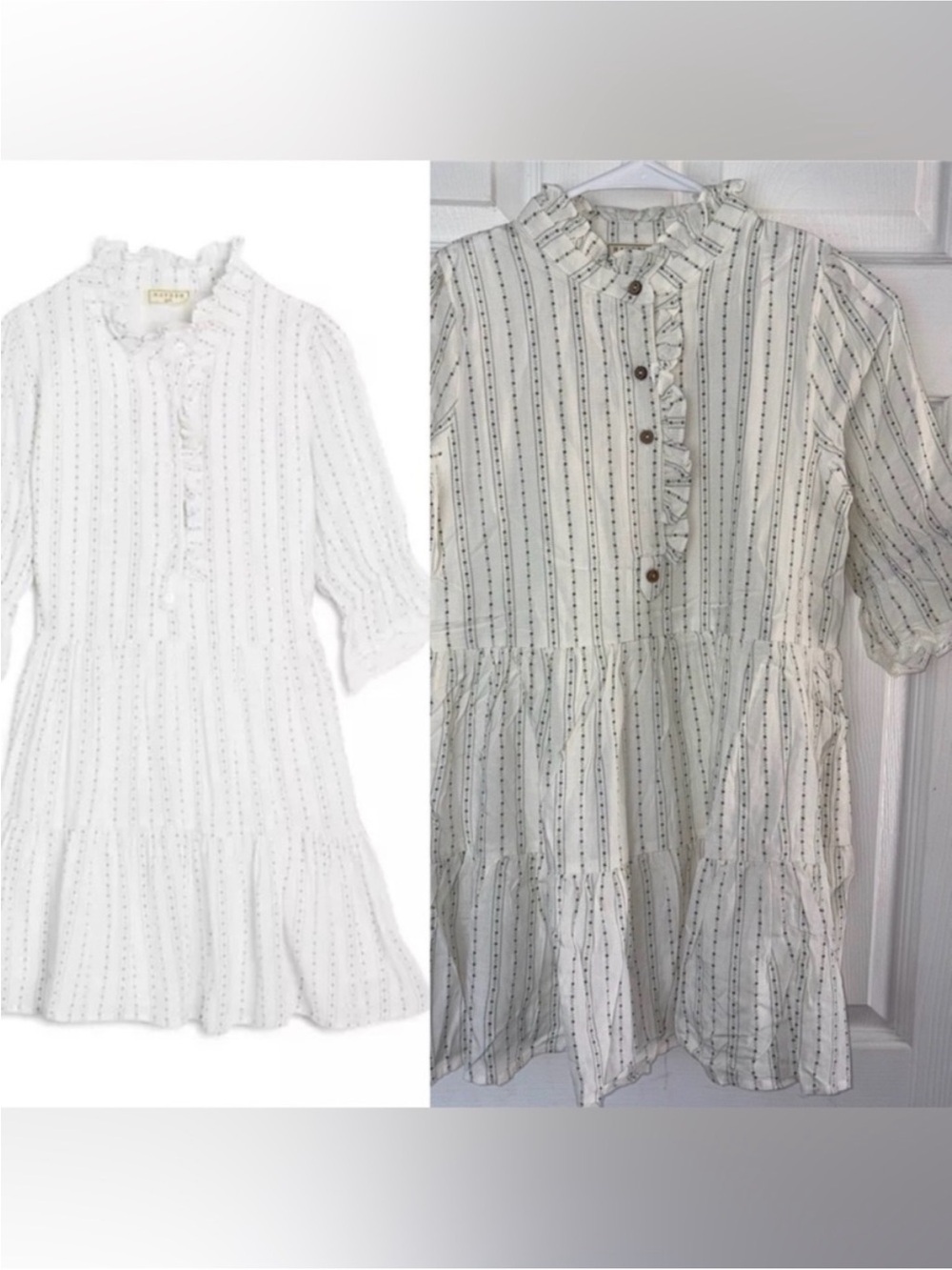 Hayden Cream and Green Striped Ruffle Tiered Dress
